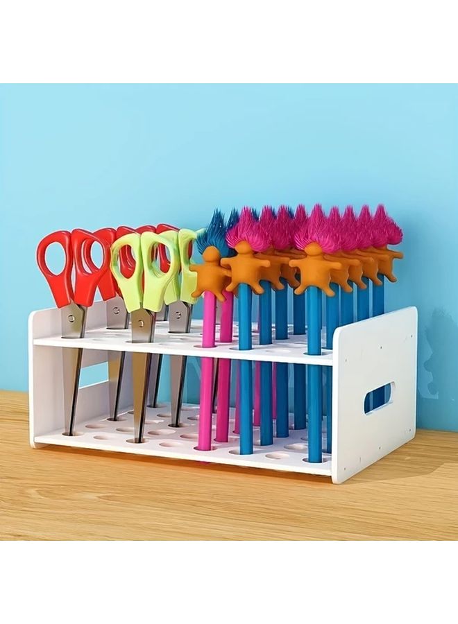 White Plastic Desktop Scissor Holder With 35 Holes For Art Supplies Test Tubes Craft Storage - Image 5